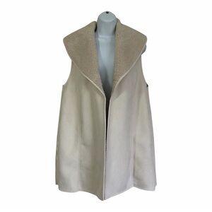 LAUREN Ralph Lauren Cream Faux Suede Shearling Vest Size Medium Open Front